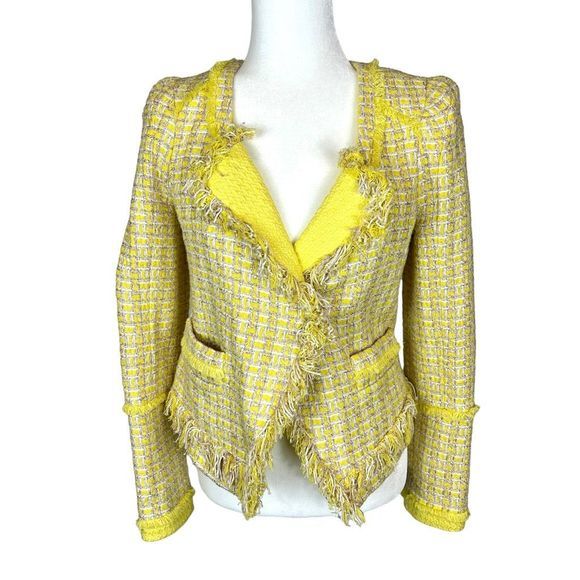 Boucle Tweed Blazer Chanel Style Jacket in Fringed Yellow HTF Super RARE - Picture 2 of 15